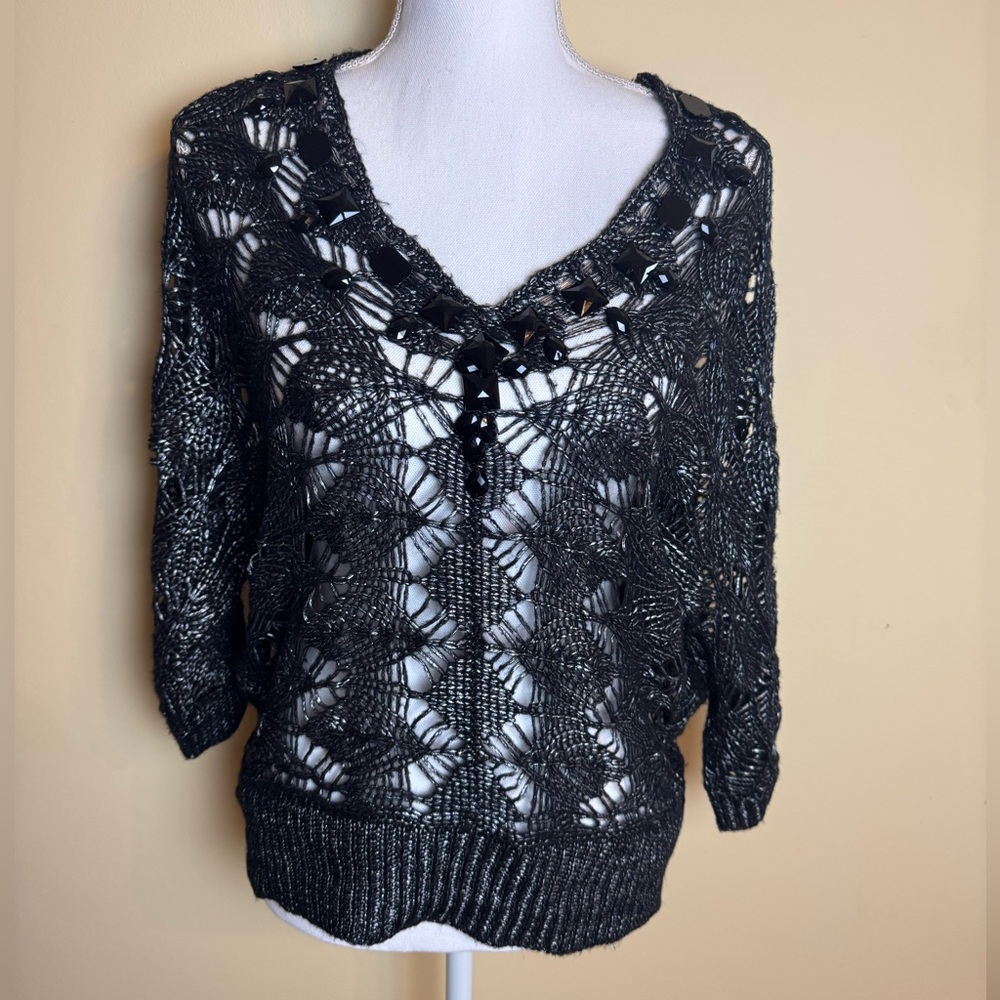Chicos Jamilia Black Embellished Beaded Blouse size 1